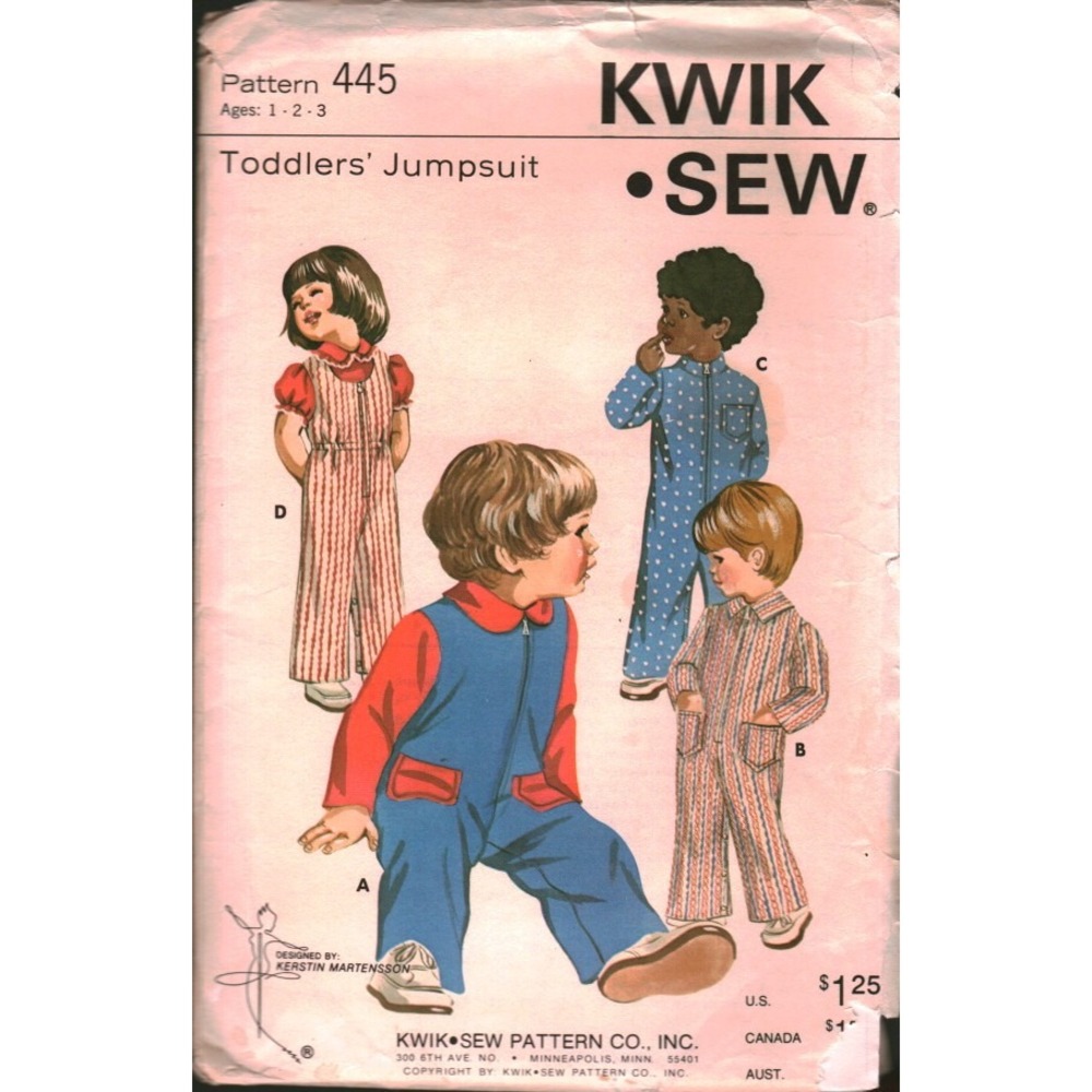 Kwik Sew 445 Toddlers Jumpsuit Sewing Pattern 1 2 3 Vintage Kerstin Martensson